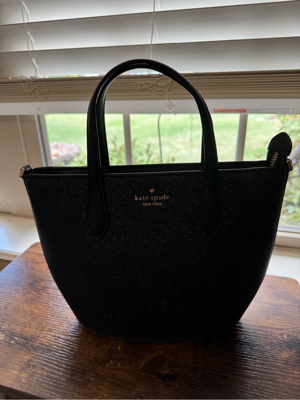 Kate Spade Black Glitter Mini Tote Crossbody Bag EUC